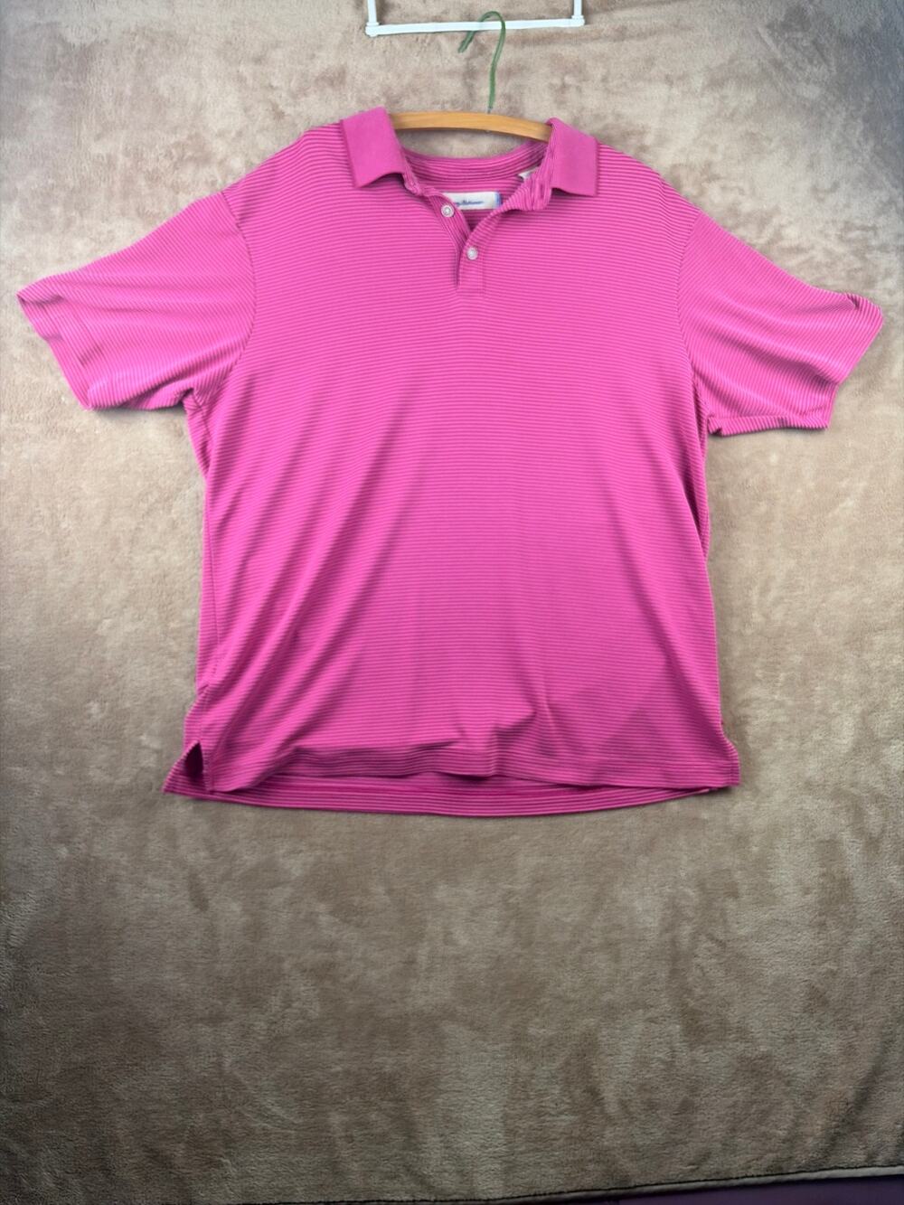 Tommy Bahama IslandZone Polo Shirt Mens Large L Pink Striped Short Sleeve Golf
